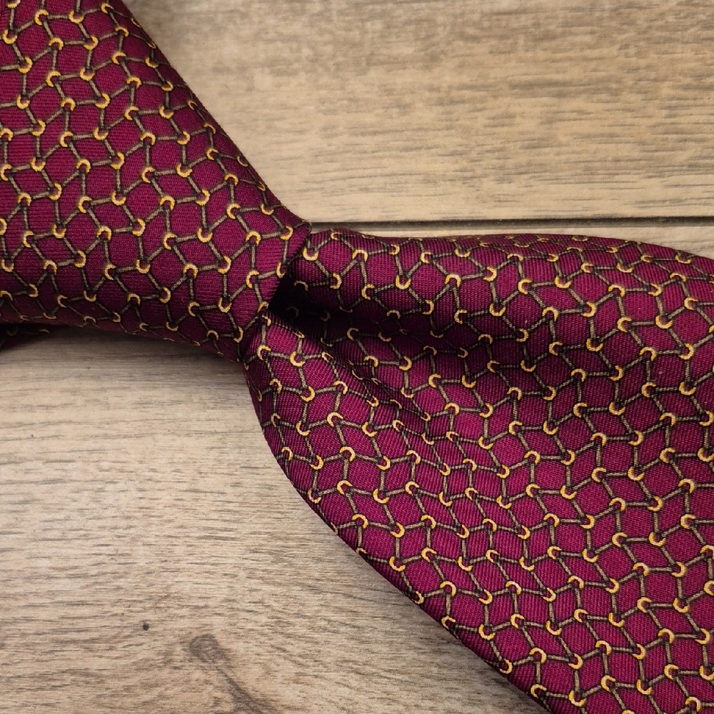 BROOKS BROTHERS Makers USA Maroon Purple Abstract Chain Pattern‎ Silk Tie VTG